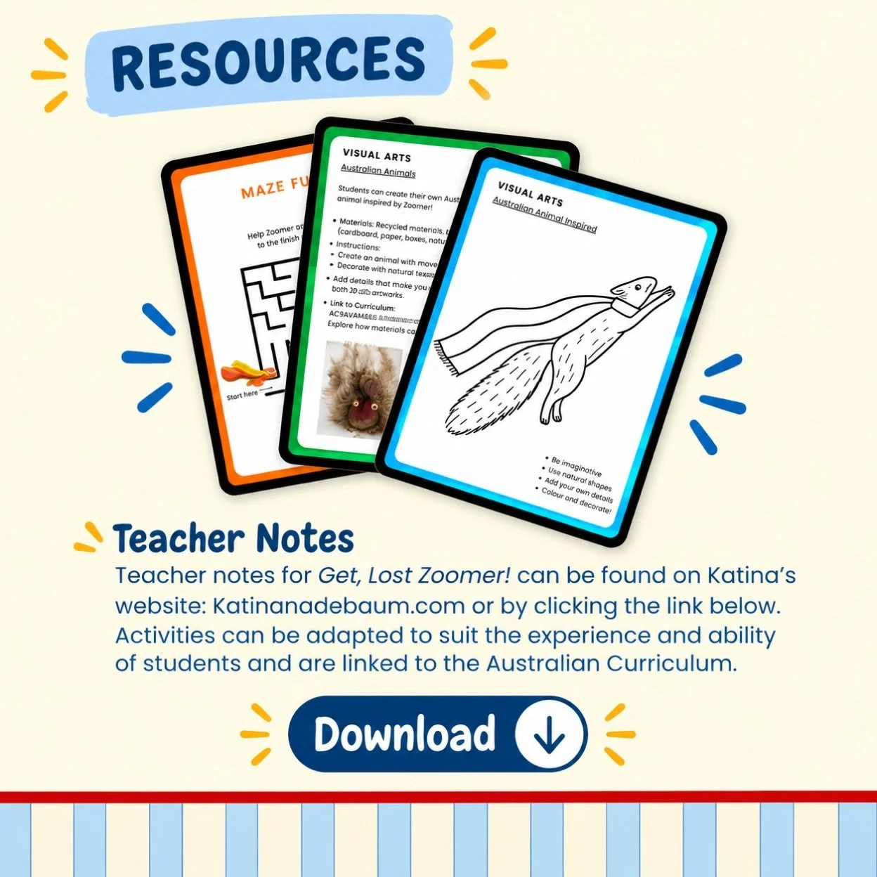 📚 Something special for readers and educators
 
The teacher notes for Get Lost, Zoomer! are now available to download from my website.
 
They&rsquo;re linked to the Australian Curriculum and designed to be flexible across different abilities, experi