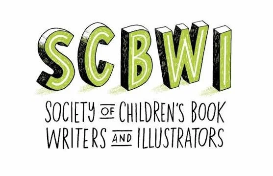 Logo for Society of Children's Book Writers and Illustrators with the acronym 'SCBWI' in large green and black 3D letters above the full organization name.