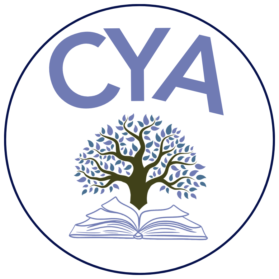 A round logo with the initials CYA at the top, a tree with leaves in the middle, and an open book at the bottom, all enclosed within a circular border.