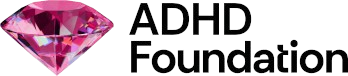 A pink gemstone diamond with the text 'ADHD' and 'The' visible on a black background.