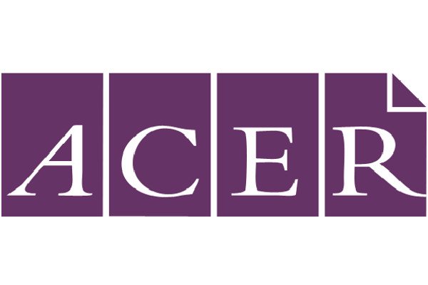 A logo with the word 'ACER' in white letters, each letter inside a purple rectangle, with a folded corner on the top right of the last rectangle.
