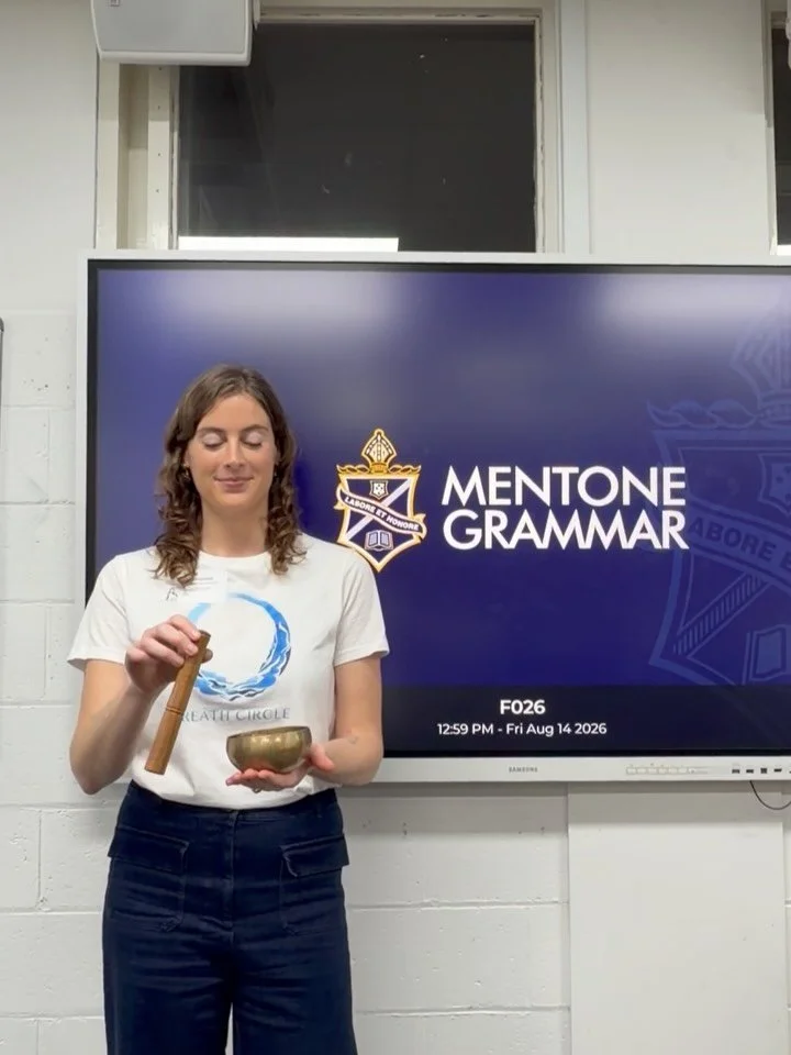 Breath Circle visited Mentone Grammar as part of their Wellbeing Day for their VCE students. We guided students through mindful eating and breathwork practices to help the students pause, reset, and reconnect with themselves during a big year. Thanks