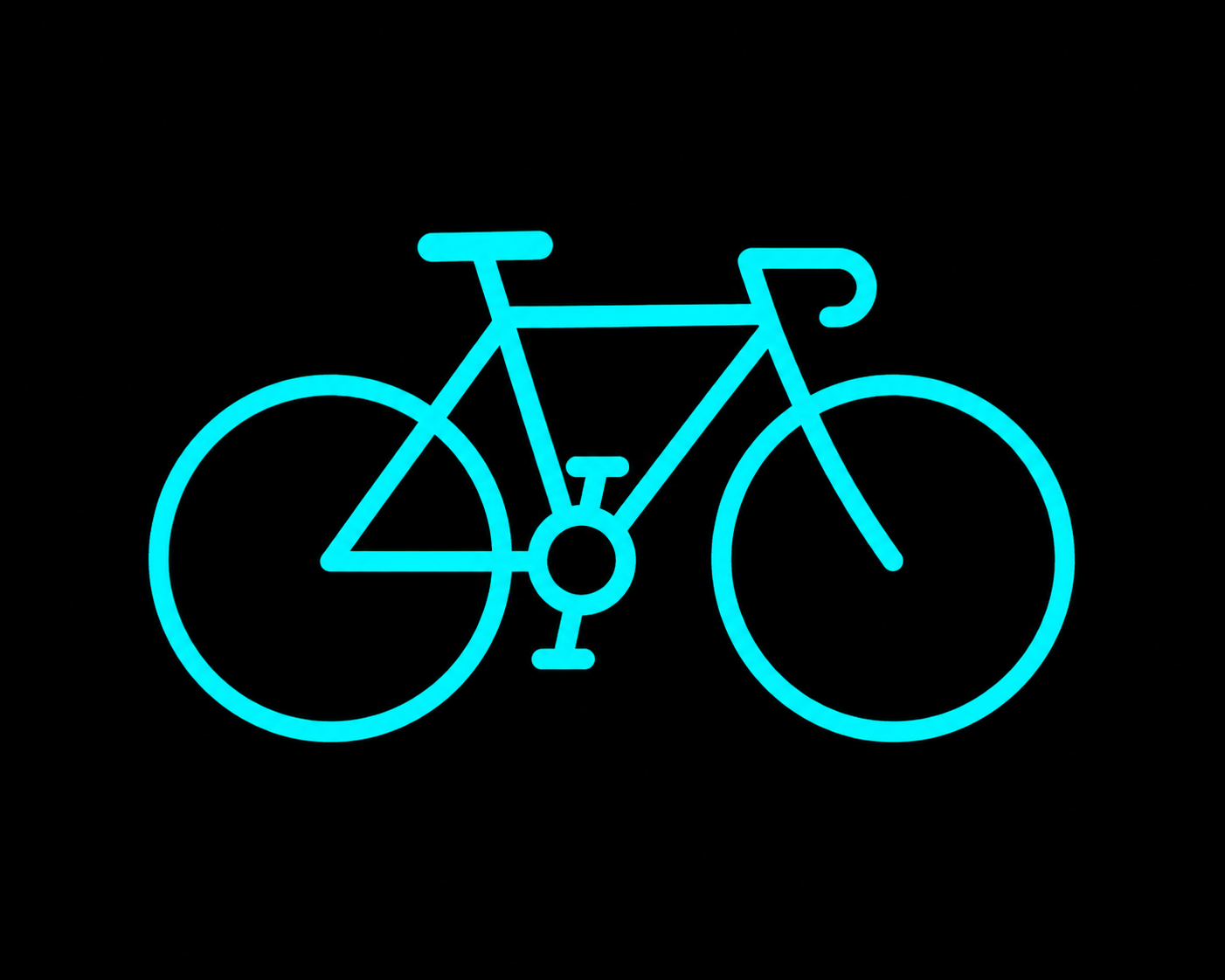 Turquoise bicycle outline icon on a black background
