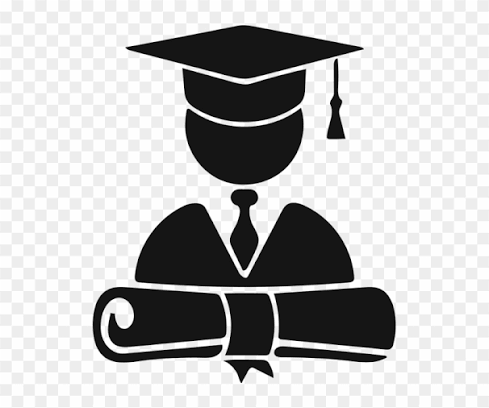 Black graduation cap and diploma icon with a graduate silhouette