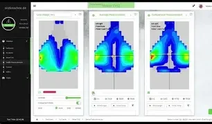 Medical imaging software displaying three side-by-side color-coded brain scan visualizations