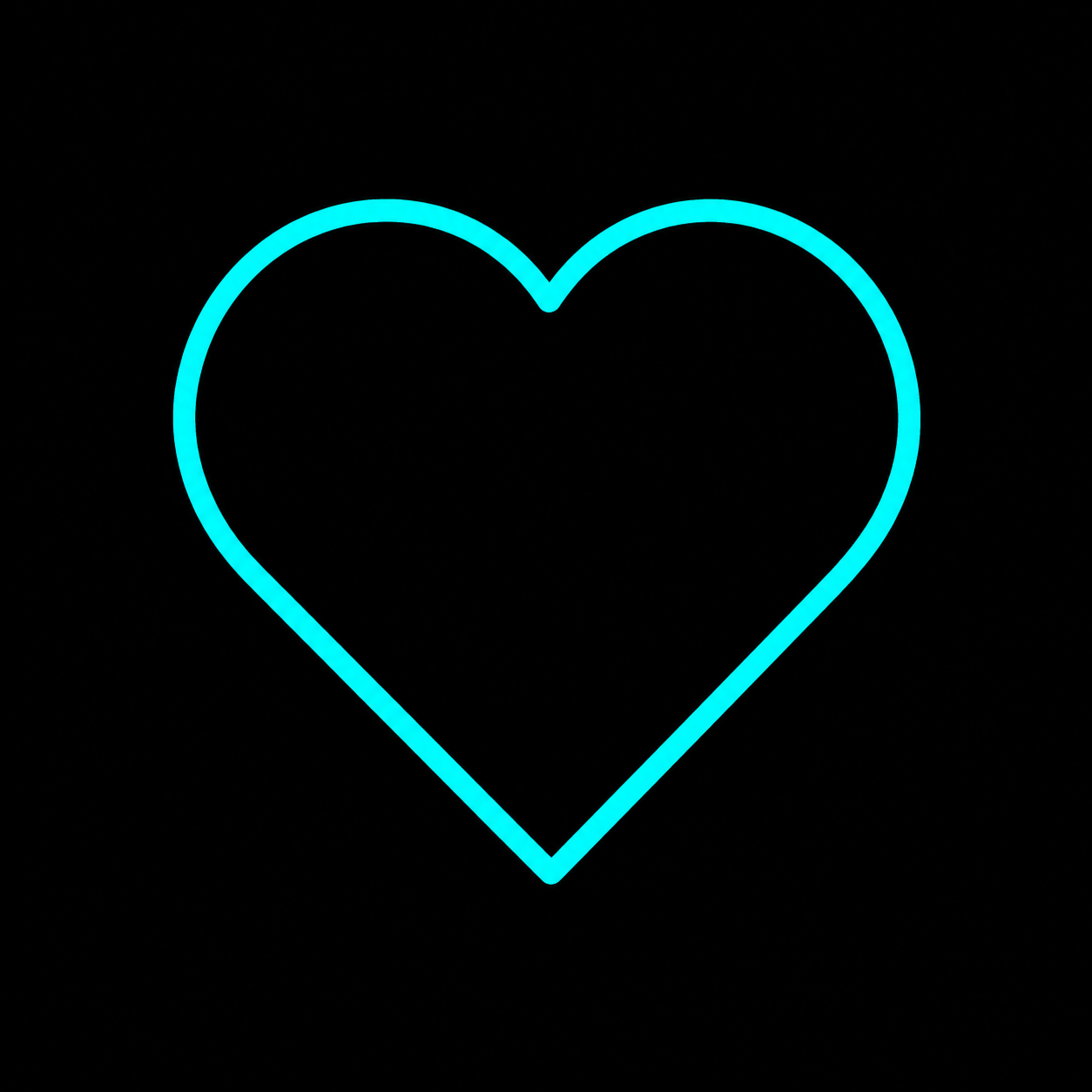 Turquoise heart outline on a black background