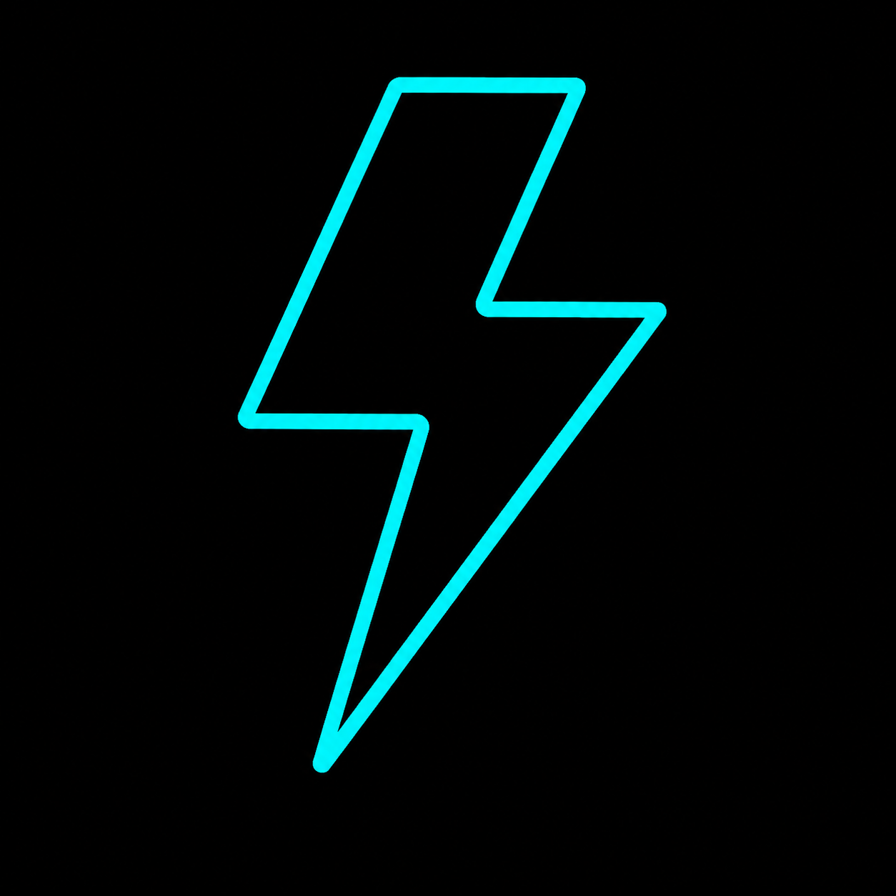 Bright cyan lightning bolt outline on a black background