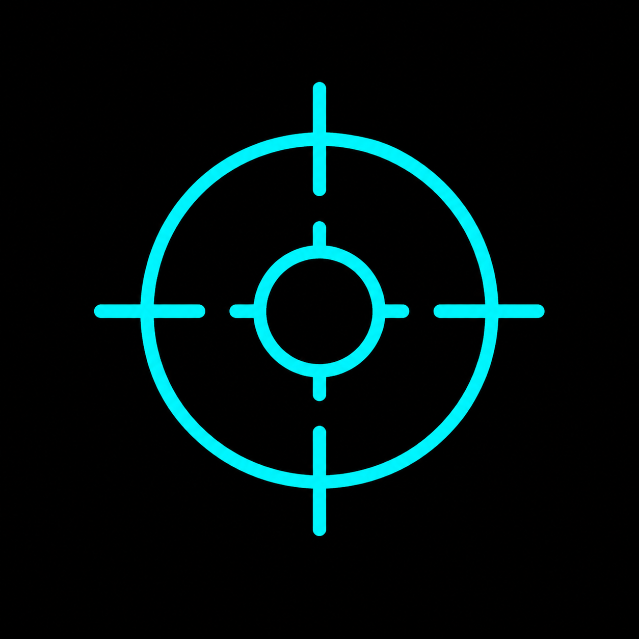 Turquoise target crosshair icon on a black background