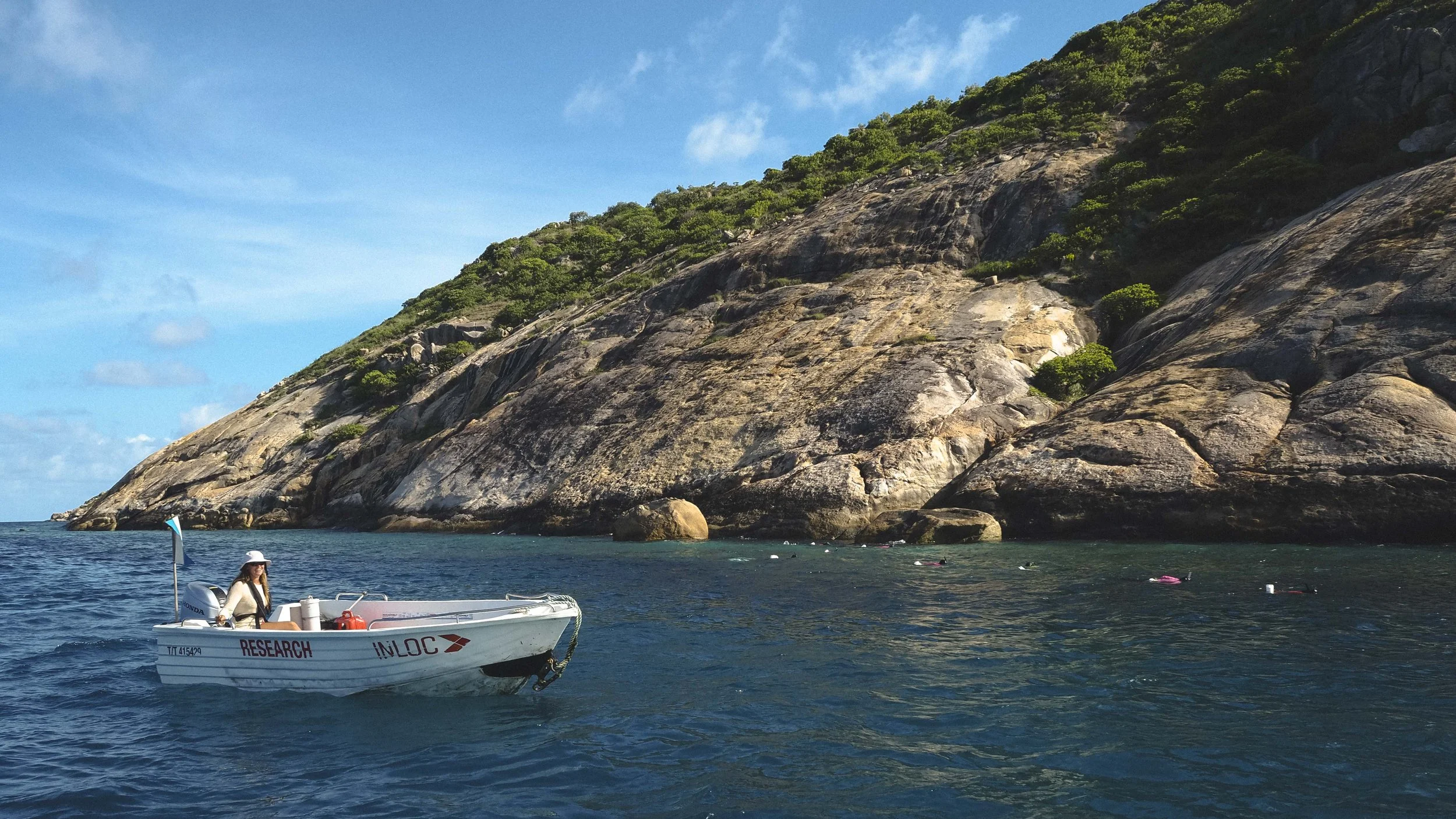  Eight divers in a grid formation, supported by a surface watch, comb the fringing reef of Lizard Island, ensuring every square metre is covered. 