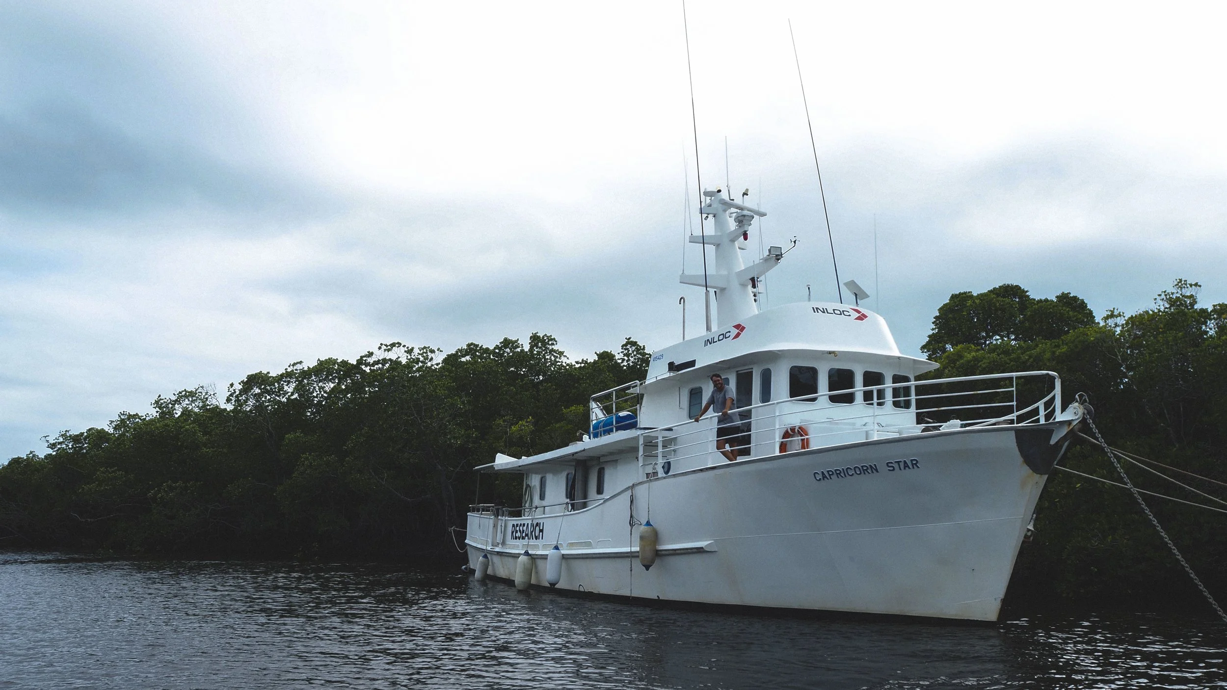  Duty never stops. Capricorn Star is tied up deep within the mangrove forest, taking shelter during cyclone season 