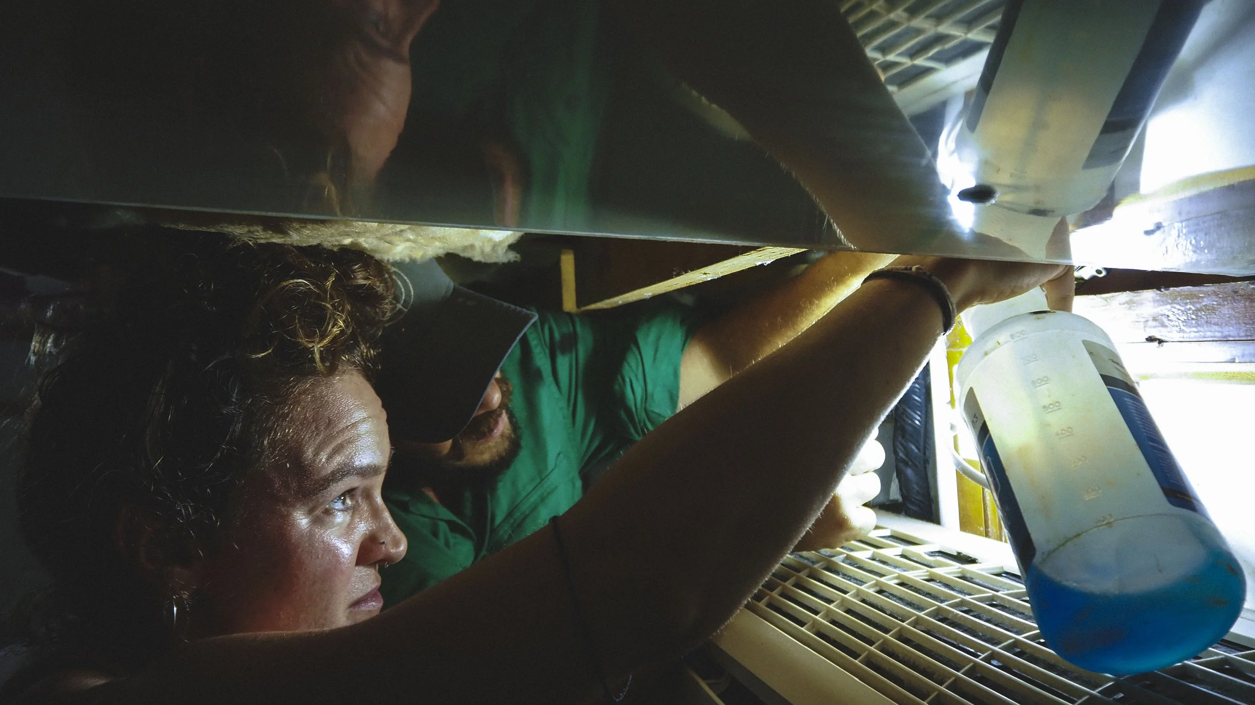  As a fully self-contained vessel, cyclone events provide an opportunity for deep maintenance and crew training, from identifying AC leaks to carrying out engine and bilge maintenance. 