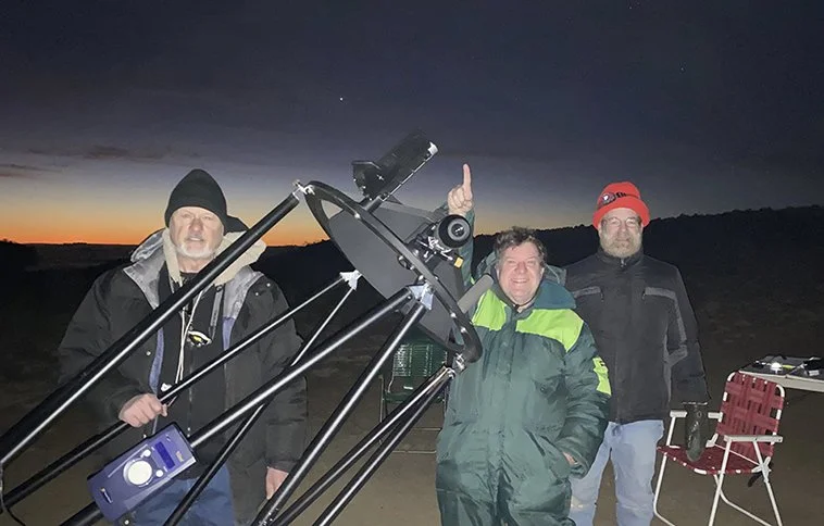 Dave Kriege, Gary Kopff (creator of the Argo Navis) and Mike Beachamp at dawn on Mauna Kea after a night of observing at 9200 feet with 22UC.