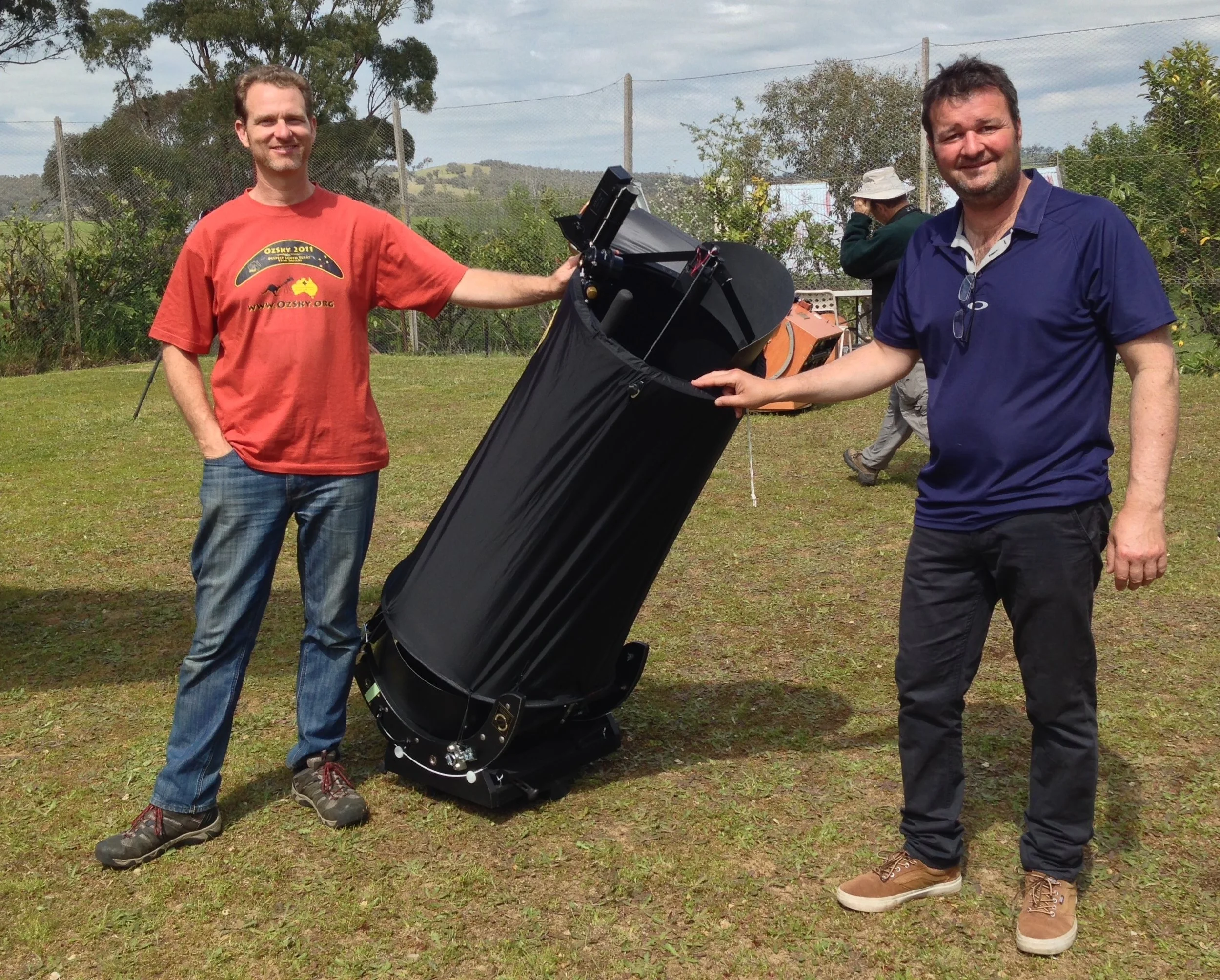 First Light at OzSky star party in Australia with Lachlan M and Richard X. OzSky is THE premier event in the Southern hemisphere. Attendees have access to ten Obsession telescopes that they can use all night for a week!
