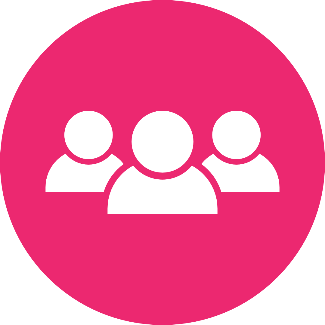 Icon of three people inside a pink circle representing a community or group.
