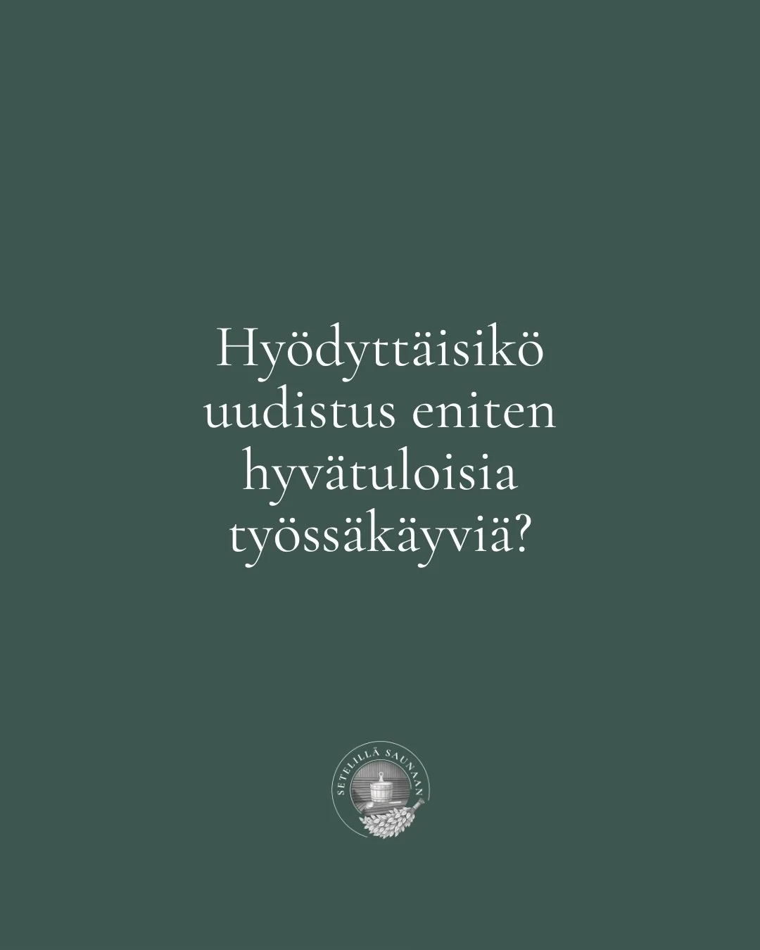 On totta, etteiv&auml;t kaikki suomalaiset ole ty&ouml;nantajan tarjoamien henkil&ouml;st&ouml;etujen piiriss&auml;. Aloite ei poista t&auml;t&auml; eriarvoisuutta, mutta se ei my&ouml;sk&auml;&auml;n synnyt&auml; sit&auml;.

Uudistuksesta hy&ouml;ty
