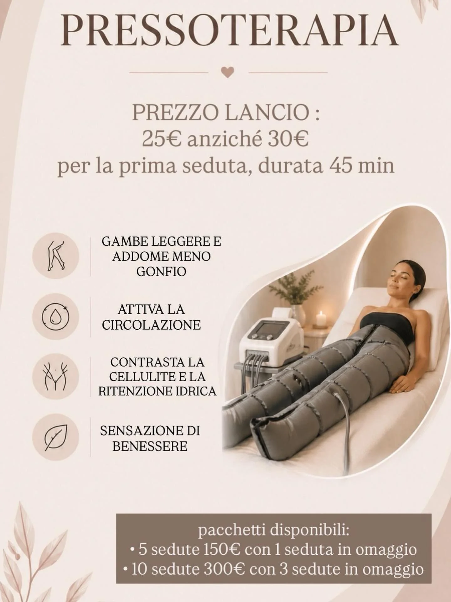 Ciao ragazze la pressoterapia &egrave; la novit&agrave; che stavate aspettando per l&rsquo;estate, sar&agrave; disponibile in negozio a partire dal 1 giugno con una promo lancio imperdibile, l&rsquo;agenda &egrave; gi&agrave; stata aperta affrettatev