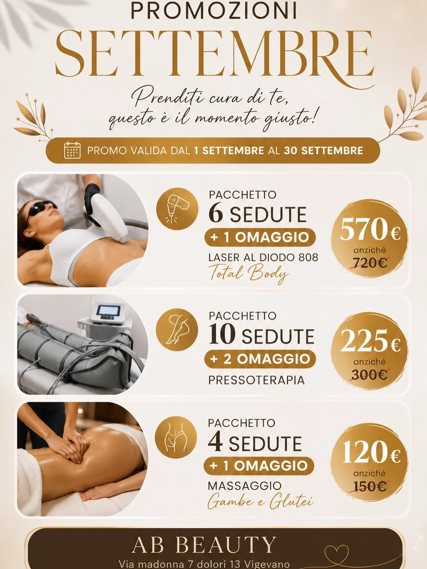 Settembre = nuovo mese, nuova te. 🤎✨

Se rimandi sempre quel trattamento che desideri&hellip; questo &egrave; il momento 👀

Abbiamo preparato delle promo super convenienti per prenderti cura di te:

✨ Laser Total Body &rarr; 6 sedute + 1 omaggio | 