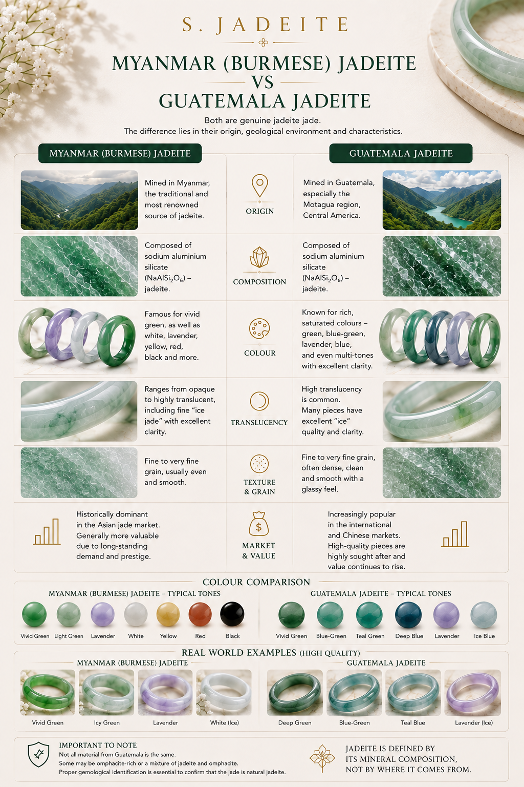 Comparison chart of Myanmar and Guatemala jadeites characteristics