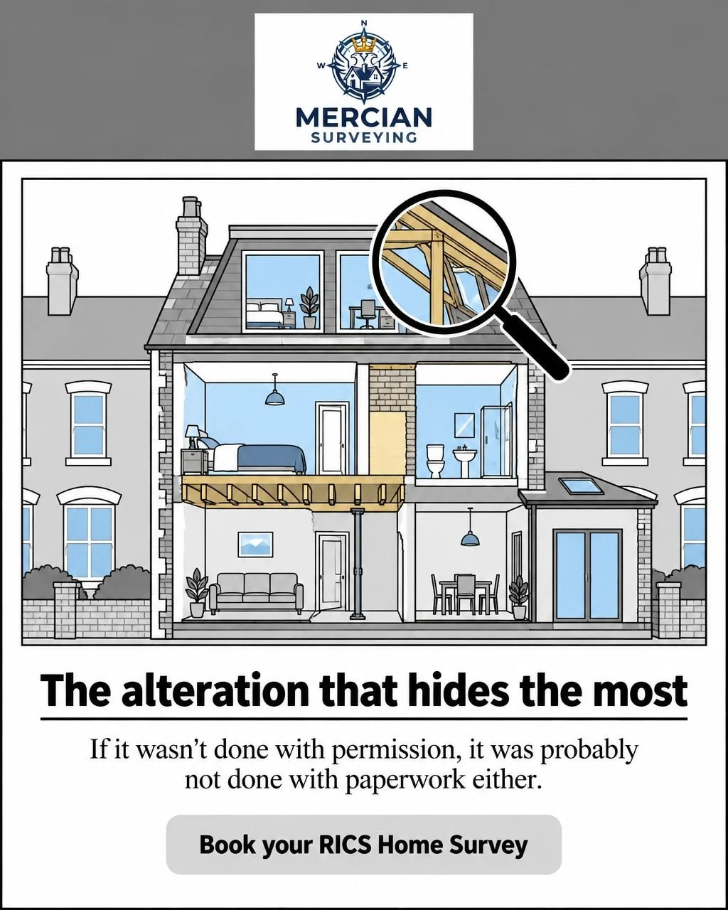 Loft conversions, cellars and back extensions can look beautifully finished while hiding the things that matter most. If the work was never recorded, there is often no paperwork behind it either - and nobody checking the structure underneath.

That i
