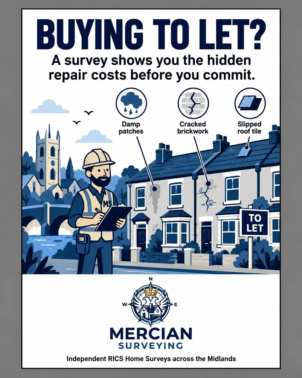Buying to let is a business decision, and it deserves the same scrutiny as the asking price.

A Level 2 or Level 3 Home Survey looks past the listing photos at what will actually cost you money: damp, roof condition, drainage, structural movement, an