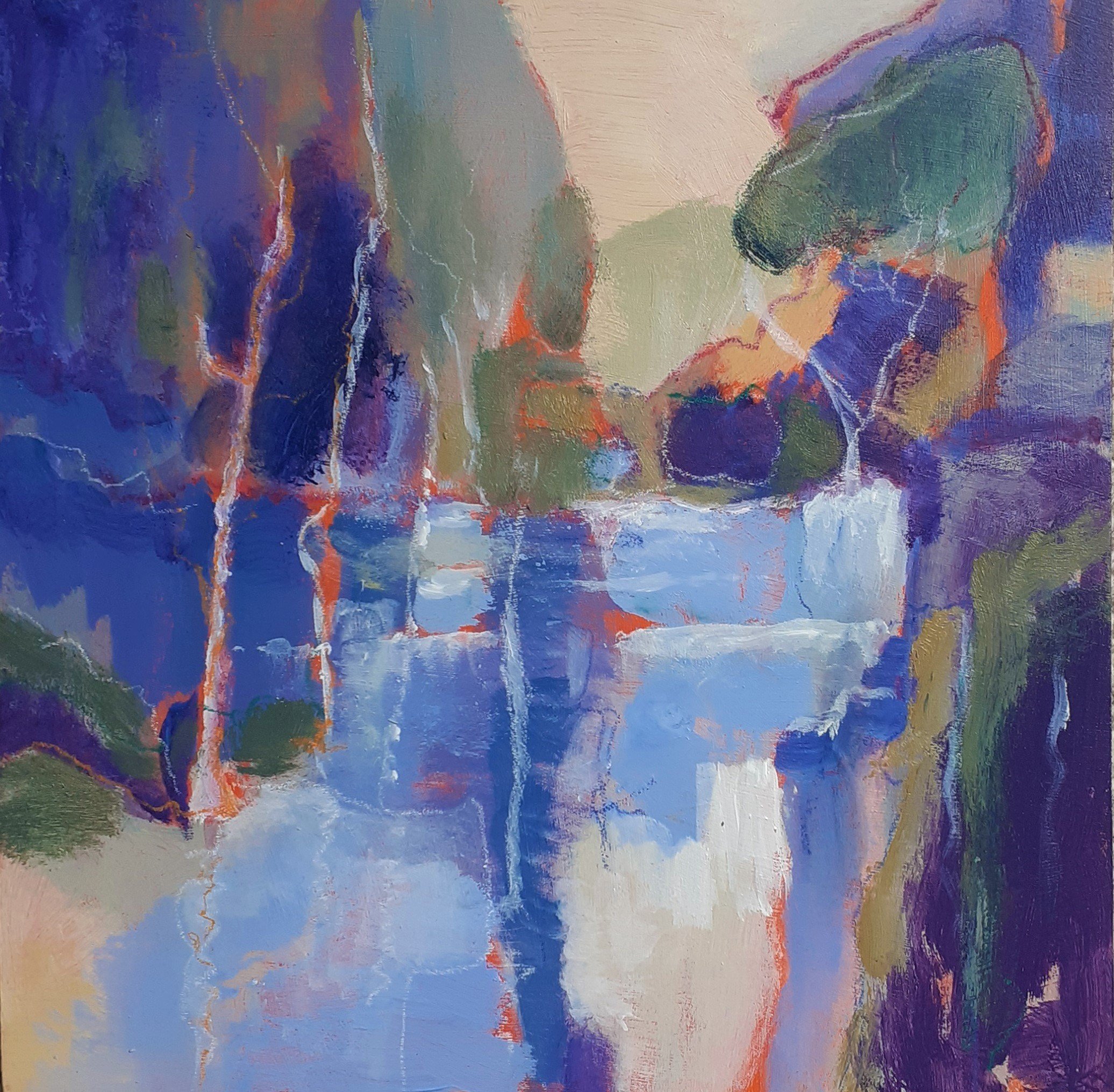 The River at Olney, bend in the river - 25 x 25cm acrylic on wood panel  Sold 