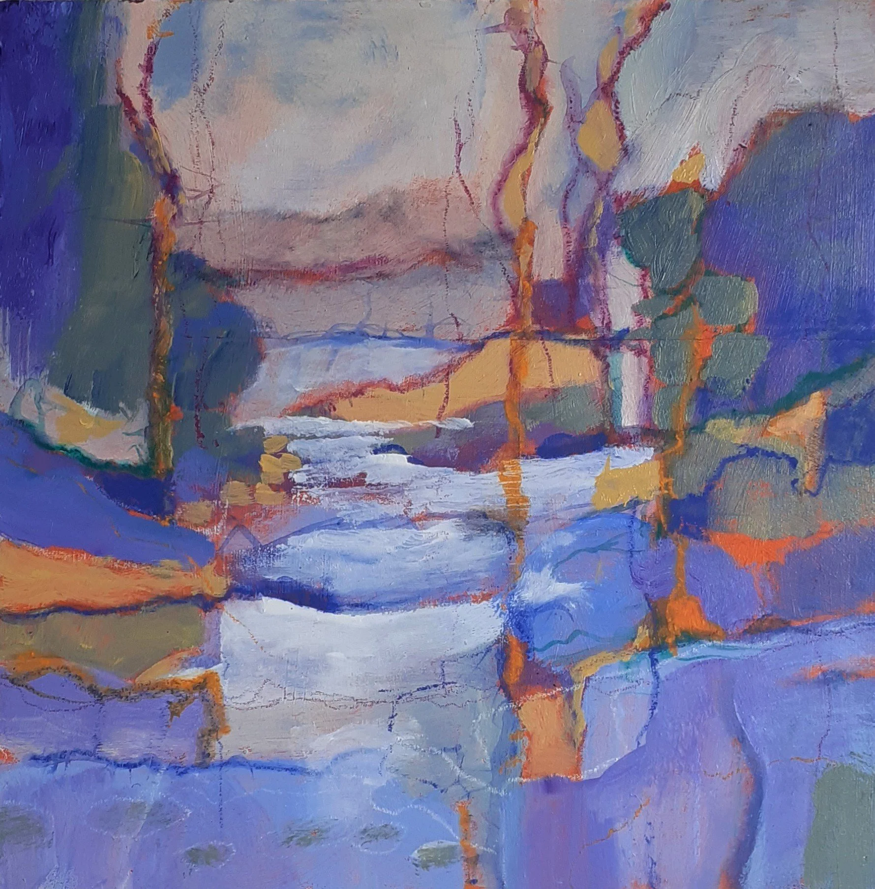 The River at Olney, Below the watermill - 25 x 25cm acrylic on wood panel  Sold 