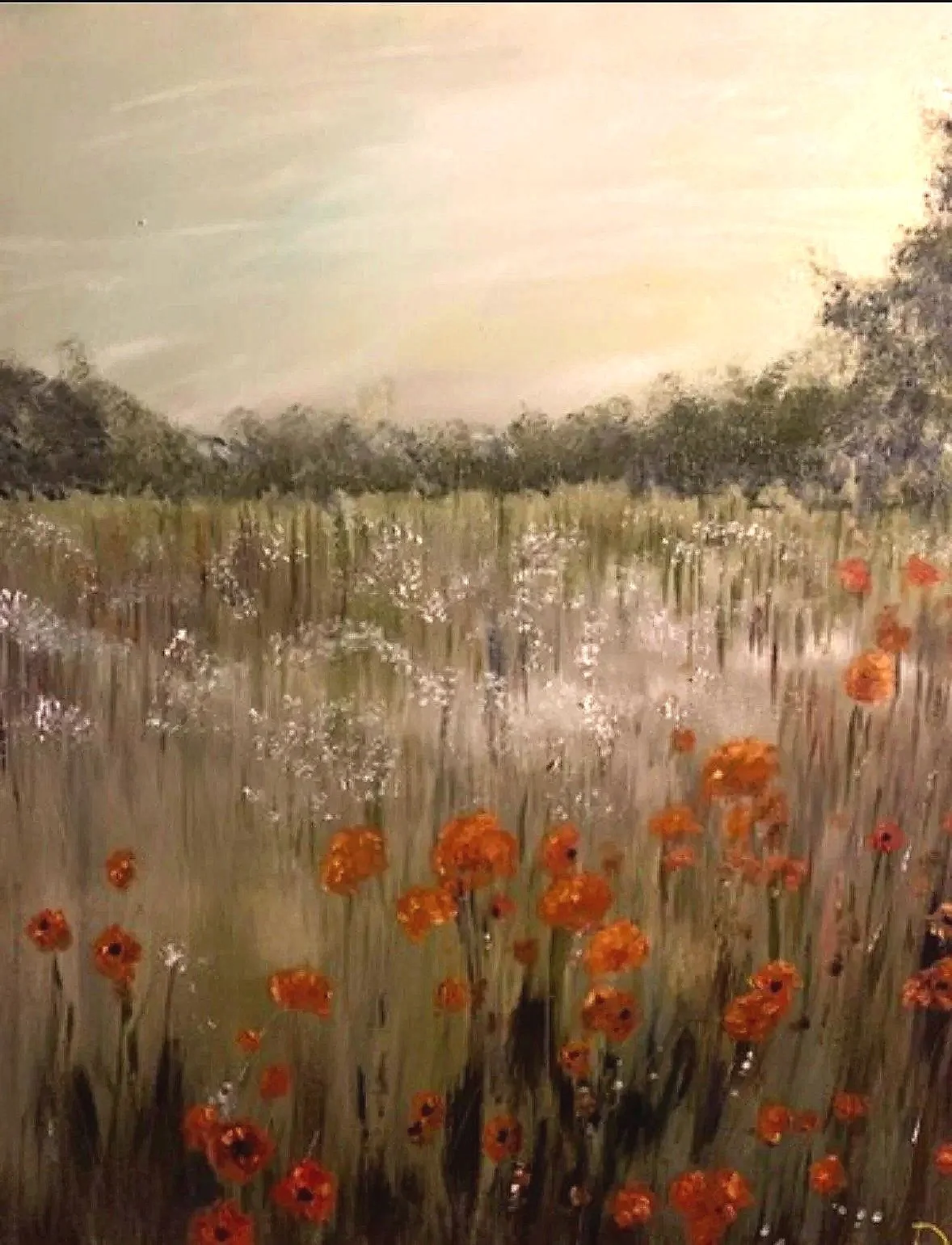 Title:
Tranquility

Description:
Tranquility captures a peaceful meadow where wildflowers sway gently beneath a quiet sky and the days light settles softly across the landscape. The simple beauty of the open field invites the viewer to slow down, bre