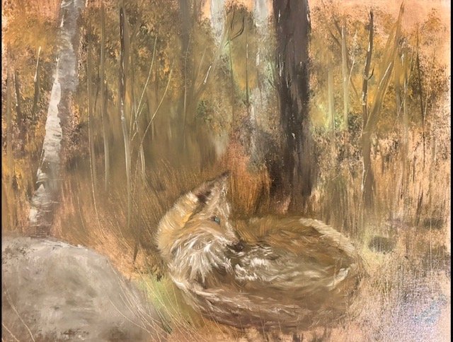 Resting in Trust captures a quiet moment often missed in the natural world, a fox peacefully curled beneath the trees, completely at rest. Surrounded by the warmth of the forest, it reminds us that true peace is found when we can let go of fear, beco