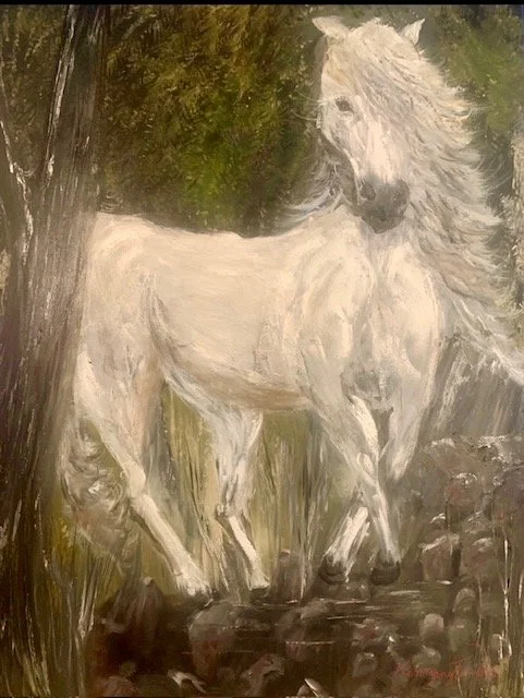 Spirit of the Wind celebrates the quiet strength and untamed beauty of a horse standing confidently beneath the forest canopy. Though still in body, there is movement in its flowing mane, as if the wind itself has become part of its spirit. The paint