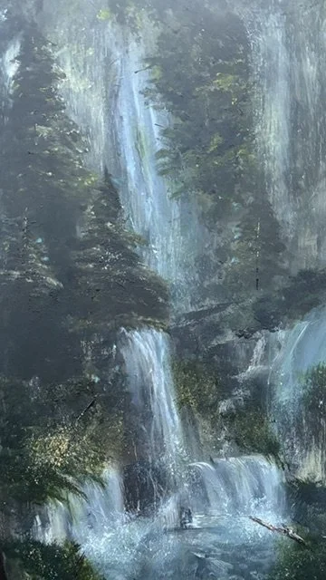 Hidden Sanctuary invites the viewer into a place that feels untouched by time, a secluded waterfall hidden deep within the forest, where the sound of rushing water quiets every other voice. Tucked beneath towering evergreens and softened by shafts of
