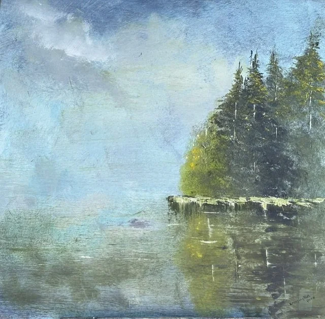 Beyond the Mist invites the viewer into a place where still waters, soft morning light, and drifting mist meet in quiet harmony. The distant shoreline emerges gently from the haze, reminding us that hope often reveals itself one peaceful step at a ti