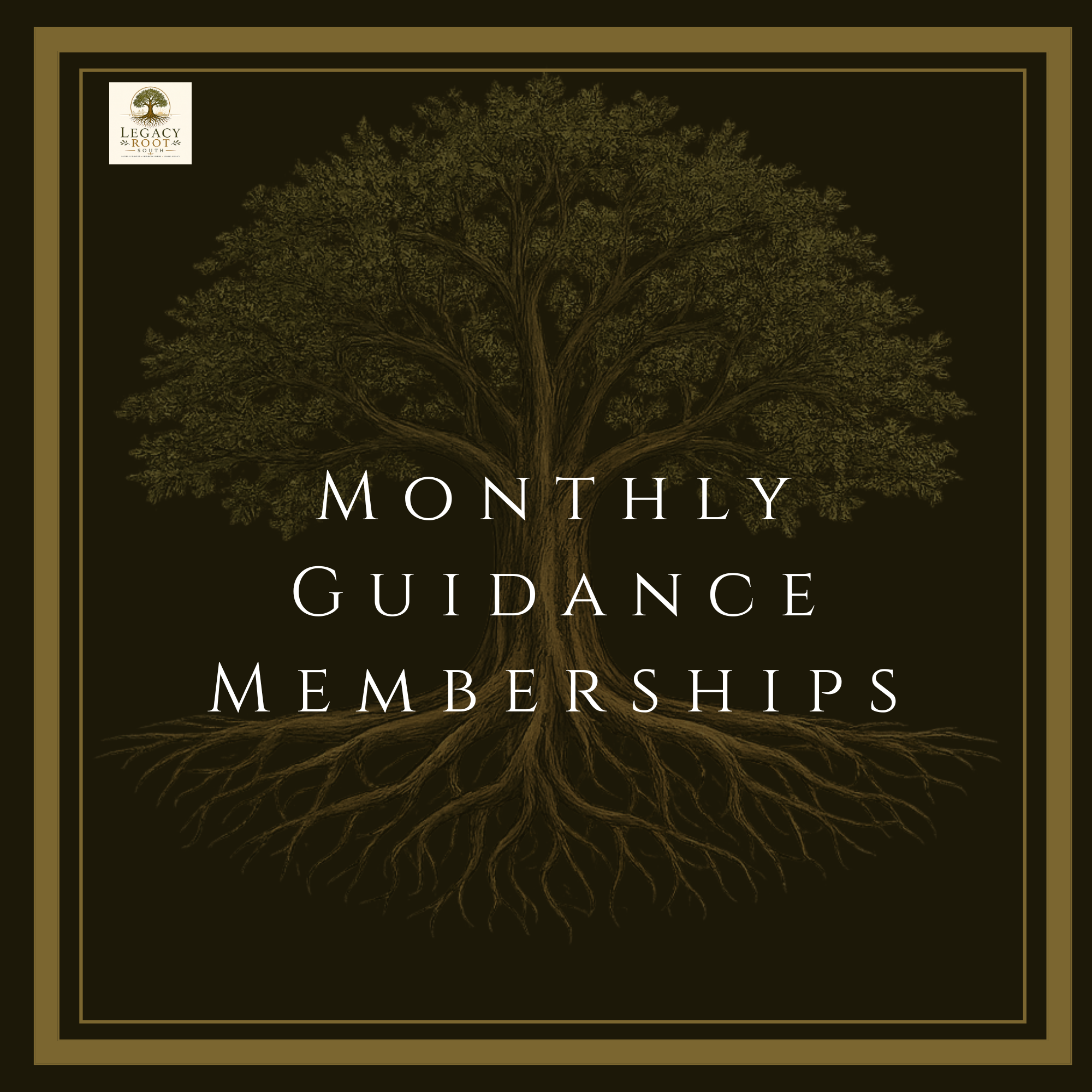A black and gold membership guide cover with a detailed gold tree illustration and a small logo of a tree in the top left corner.