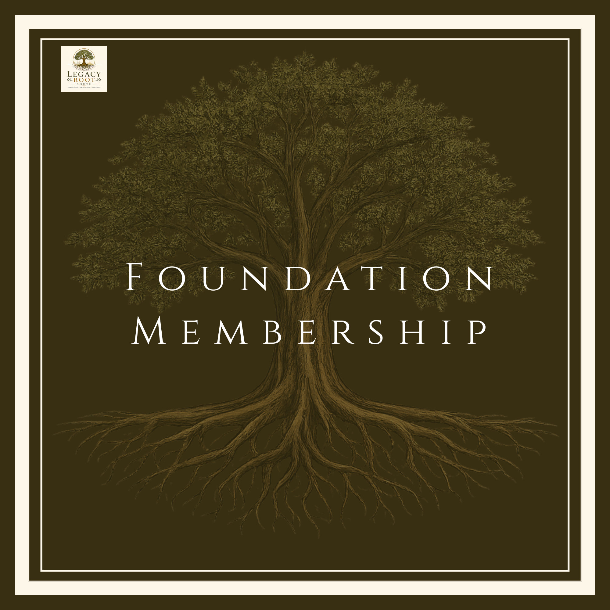 Close-up of a Certificate of Membership from the Legacy Root South Foundation, with an illustration of a large tree with extensive roots.