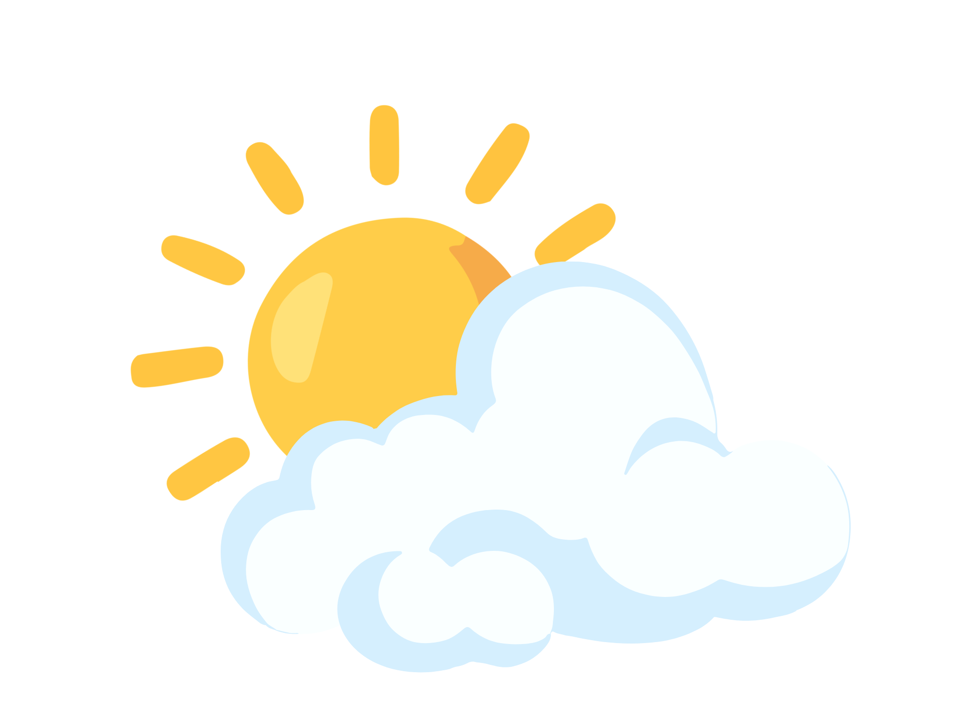 Stylized illustration of a partly cloudy sky with the sun peeking out behind the clouds.