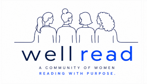 Line drawing of four women with different hairstyles, facing away, with the words "well read" and "A COMMUNITY OF WOMEN READING WITH PURPOSE" below.