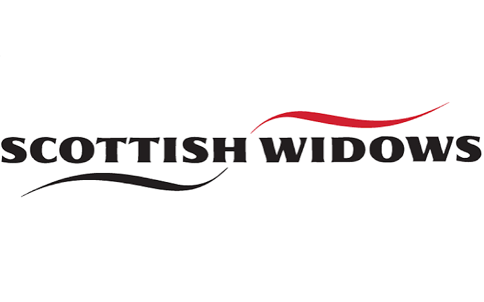 Logo for Scottish Widows with black text and red and black swoosh lines