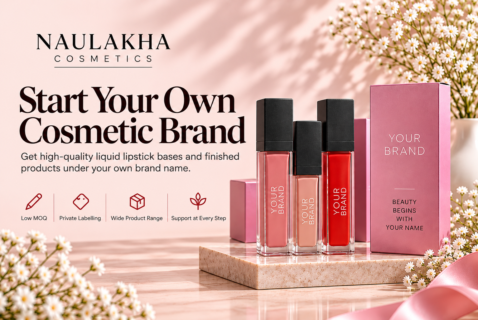 Liquid lipstick base and liquid lipstick products for cosmetic brands in India