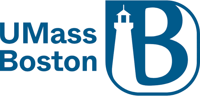 UMass Boston logo with a lighthouse inside a stylized letter B.