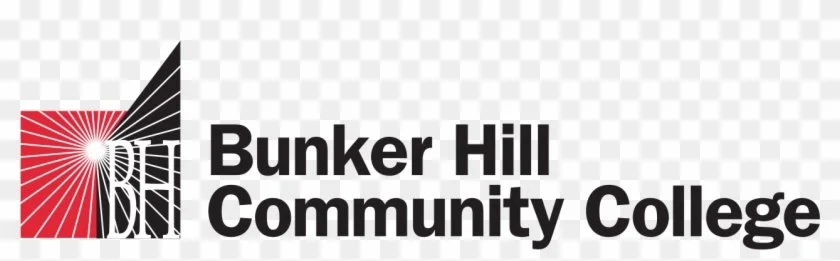 Bunker Hill Community College logo with black and red graphic elements and college name in bold black text.