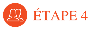 Logo orange avec deux silhouettes blanches et le texte 'ÉTAPE 4' en rouge.