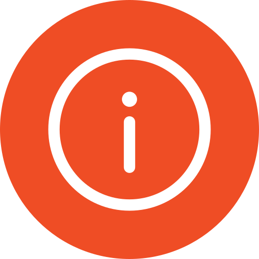 Icône ronde orange avec un symbole d'information blanc au centre.