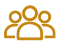 Icon of three stylized human figures, with one larger figure in front and two smaller figures behind.