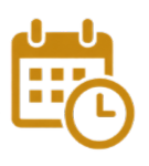 Calendar icon with a clock overlay.