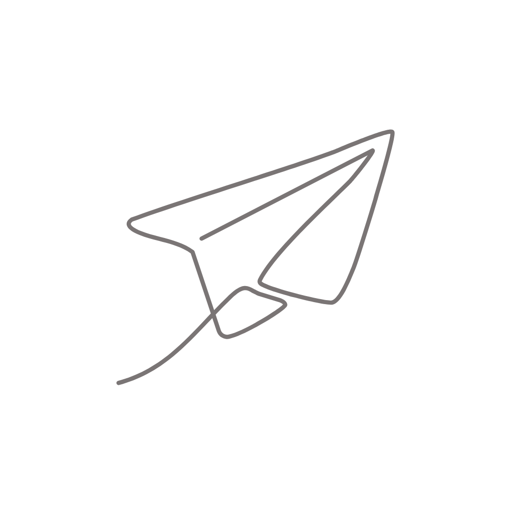 Line drawing of a paper airplane.