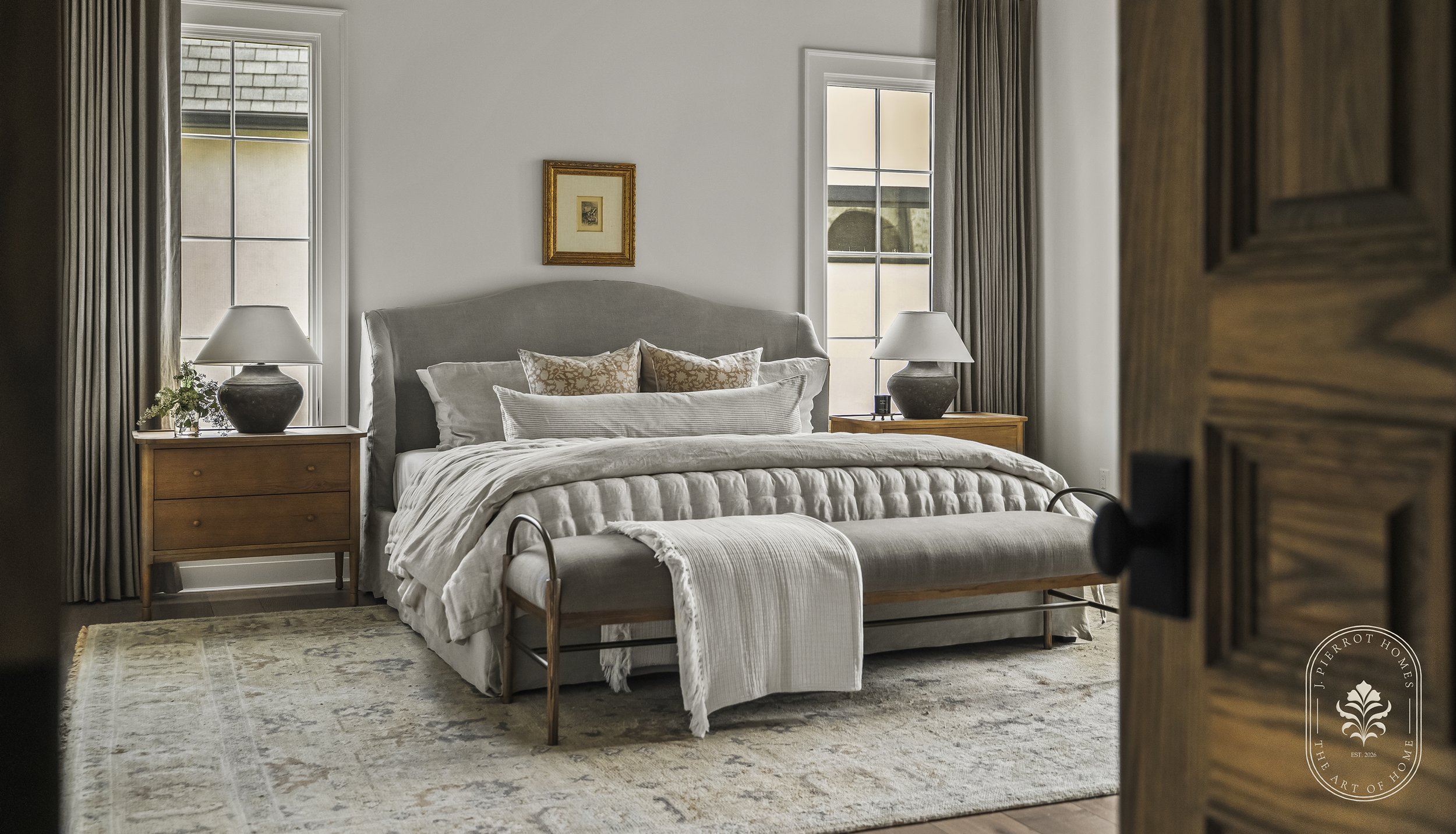 Primary bedroom interior and architectural design in golf course community in Indianapolis