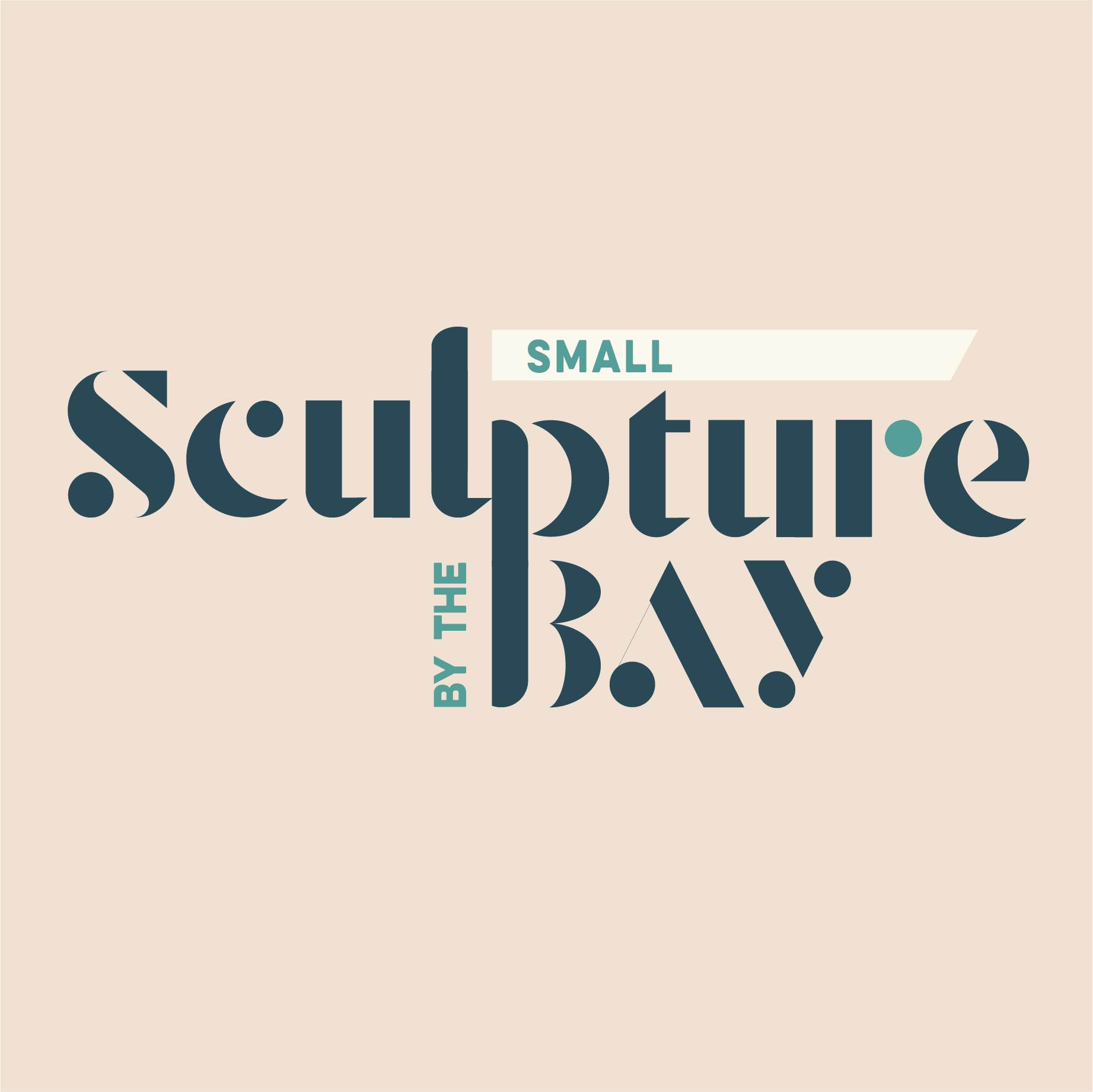 Text reading "Small" in teal font on a white ribbon, with large stylized text". The background is a light beige color.