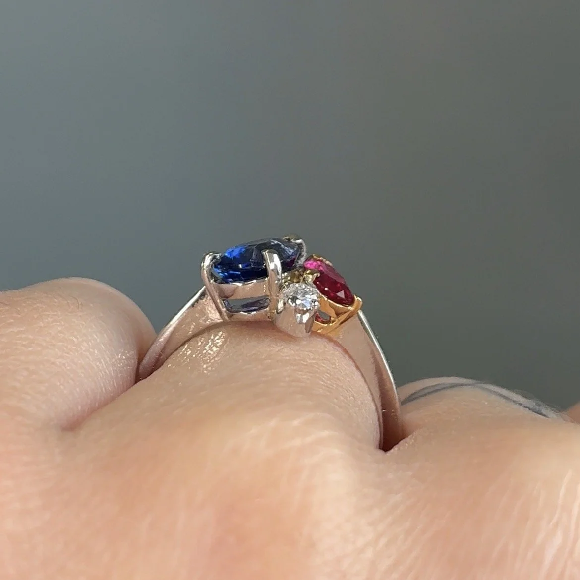 Sapphire and Ruby Ring side profile