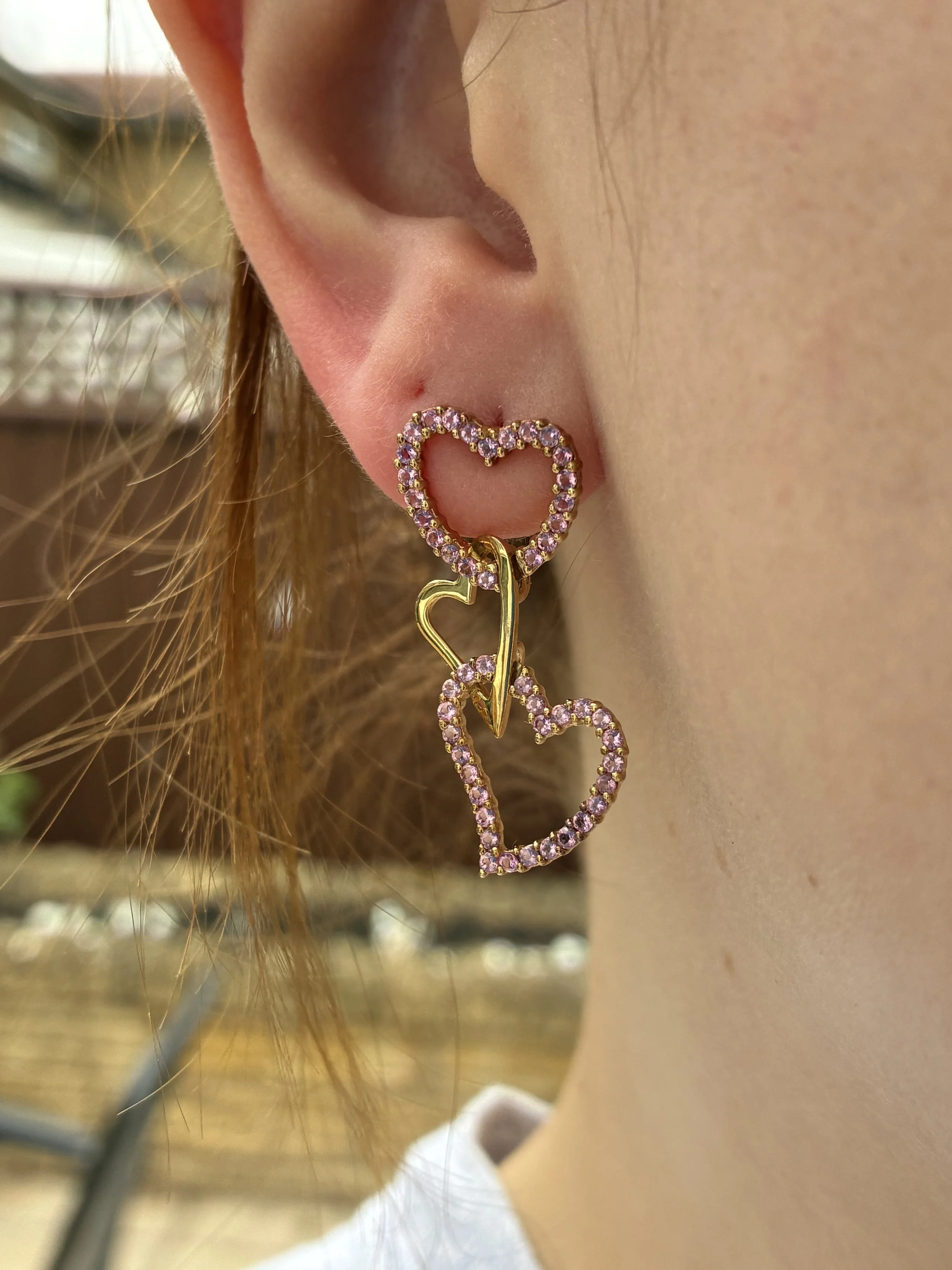 Heart Earrings in ear