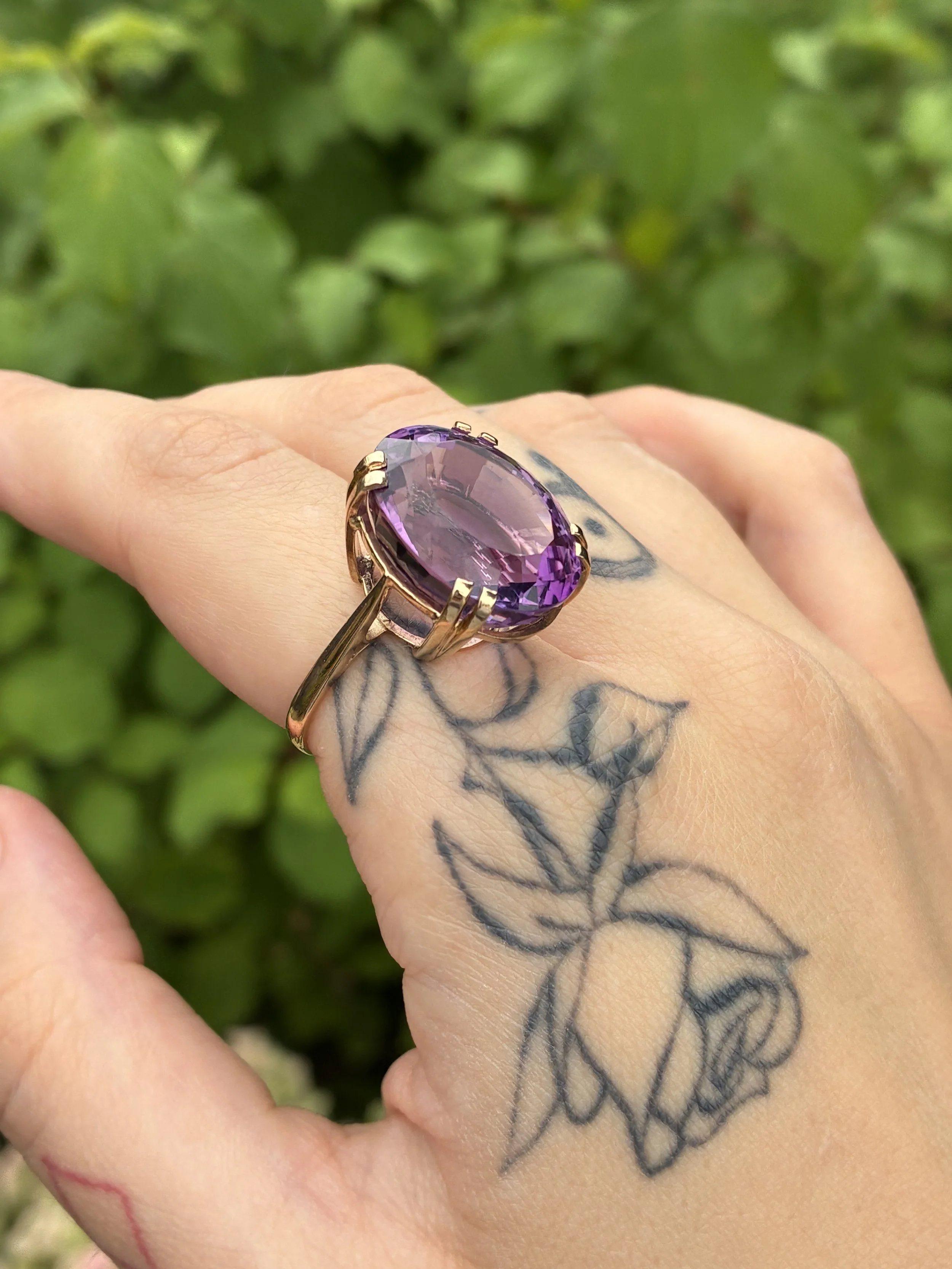 Amethyst Cocktail Ring on hand