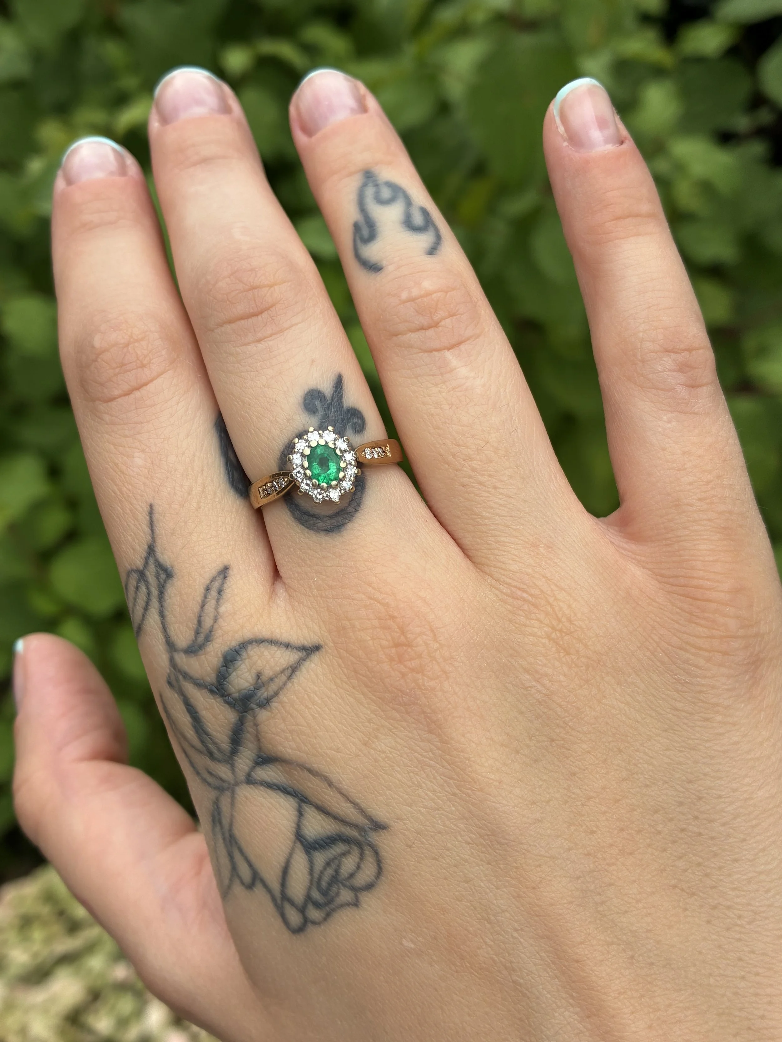 Emerald and Diamond Cluster on hand